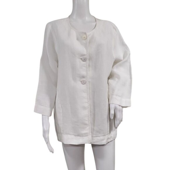 Pure Jill Linen Artsey Lagenlook Layers 100% Linen Cardigan Jacket Cream Size L - Picture 1 of 13
